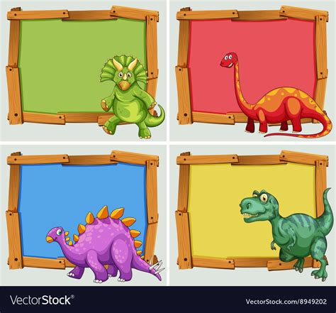 Wooden frame and many dinosaurs Royalty Free Vector Image