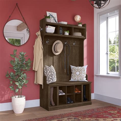 Woodland 40W Hall Tree and Shoe Storage Bench with Shelves ...