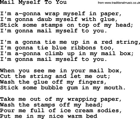 Woody Guthrie song   Mail Myself To You, lyrics