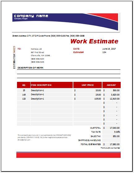 Work Estimate Templates for MS Excel | Word & Excel Templates