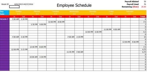 Work Schedule Template Pdf – printable schedule template