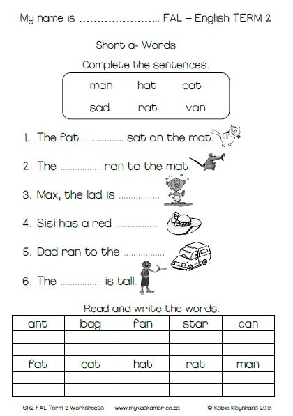 Worksheets English First Additional Language Grade 2 Term ...