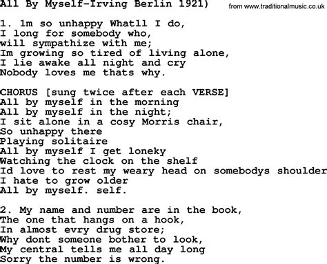 World War One WW1 Era Song Lyrics for: All By Myself ...