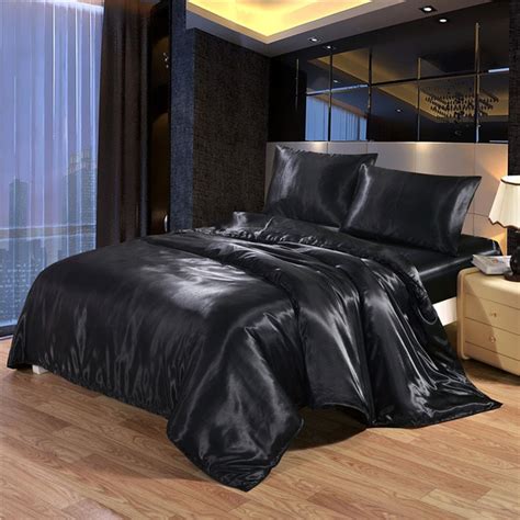 Write Black Bedding Sets King Double Size Satin Silk ...