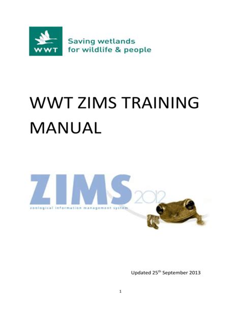 WWT ZIMS TRAINING MANUAL for BIAZA