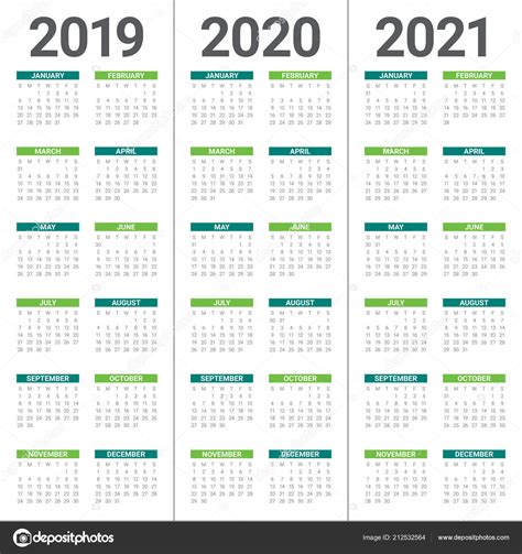 Year 2019 2020 2021 Calendar Vector Design Template Simple Clean ...