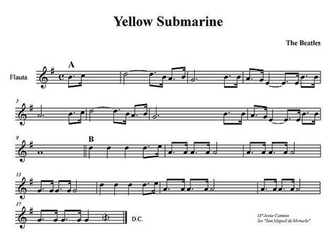Yellow Submarine. Partitura para flauta. Melodía   Lo ...