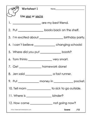 Your or you re | Teach | Grammar worksheets, English ...