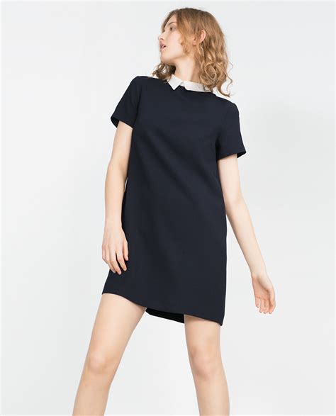 Zara Dress With Contrasting Collar in Blue | Lyst