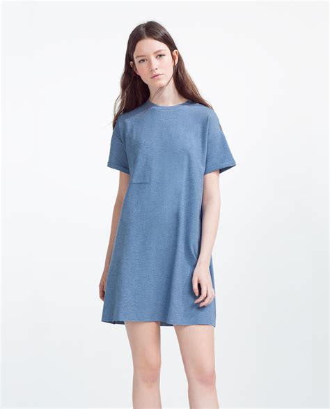 Zara Dress With Pleated Back in Blue | Lyst