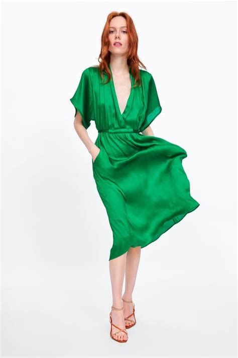 zara green dress   Google Search | Vestido de satén, Vestido verde ...