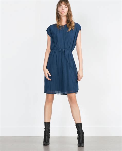 Zara Pleated Dress in Blue | Lyst