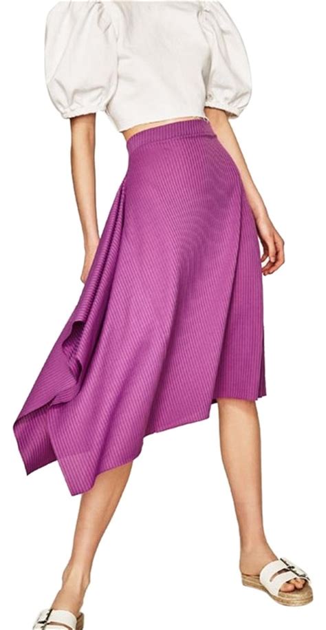 Zara Purple Flowing Asymmetric Hem Ribbed Fabric New Skirt Size 6  S ...