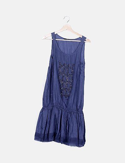 Zara Vestido azul índigo satinado  descuento 95 %    Micolet