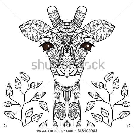 Zentangle giraffe head for coloring page, shirt design and ...