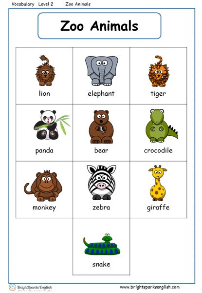 Zoo Animals English Vocabulary Worksheet – English Treasure Trove