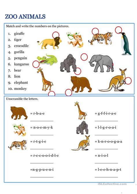 Zoo animals  vocabulary exercise for early finishers    English ESL ...