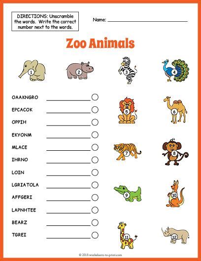 Zoo Animals Vocabulary Worksheet | Vocabulary worksheet, Animal ...