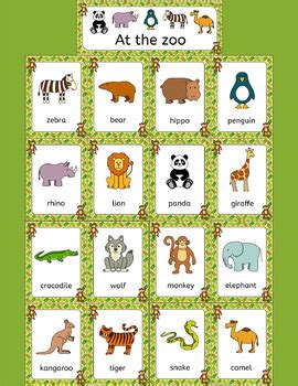 Zoo animals word wall for a zoo topic or EFL ESL EAL by Llanguage Llamas
