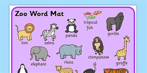 Zoo Vocabulary Mat   ESL Zoo Vocabulary  teacher made