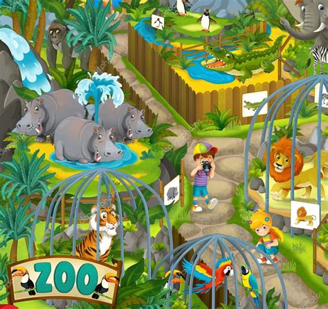 Zoológico de desenhos animados   ilustração para as crianças ...