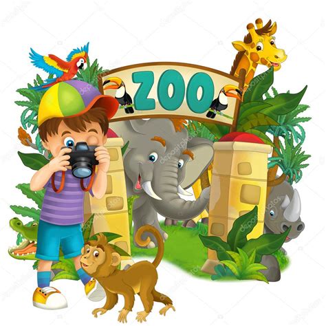 Zoológico de desenhos animados, parque de diversões, ilustração para as ...