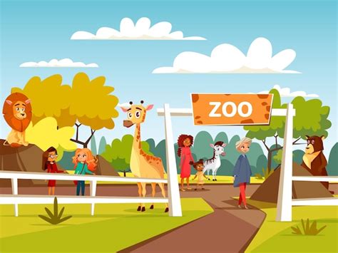 Zoológico o diseño de dibujos animados de zoológico interactivo ...